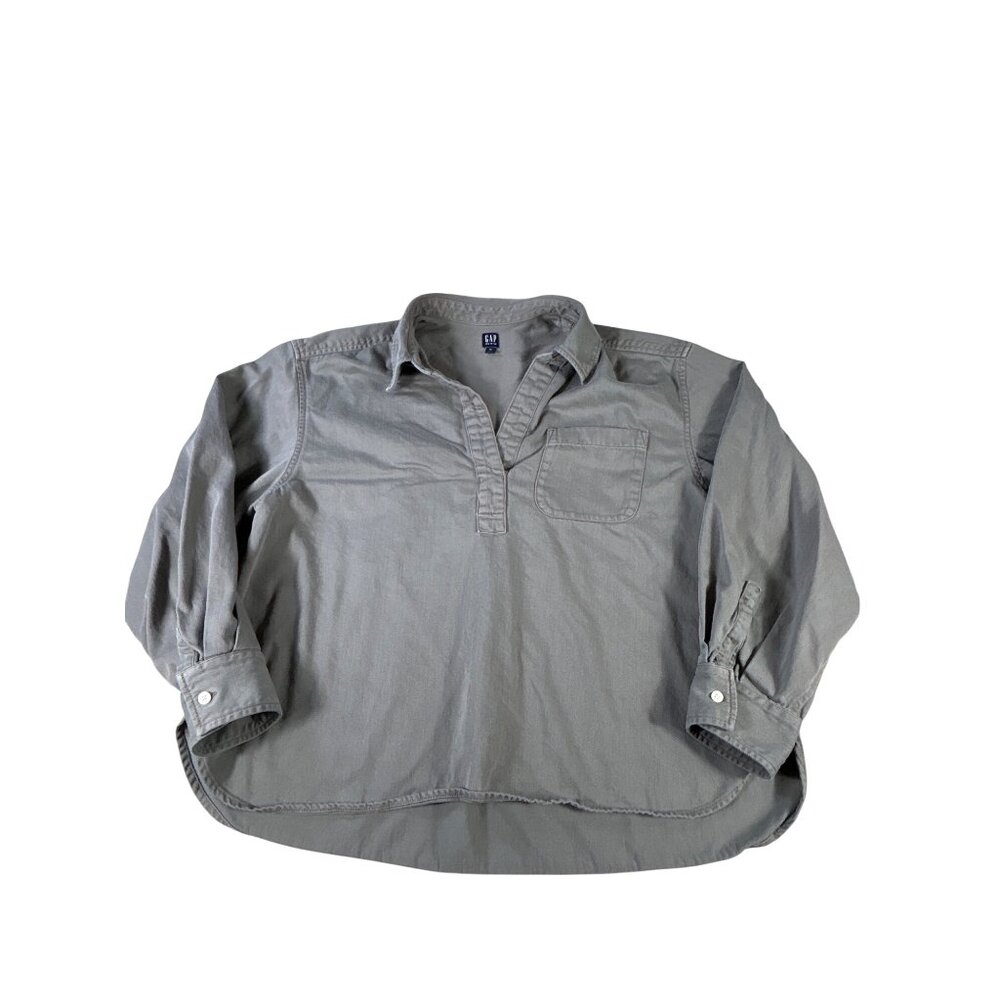 Gap Denim Gray Long-Sleeve Button-Cuff Shirt XL 100% Cotton Pullover Casual